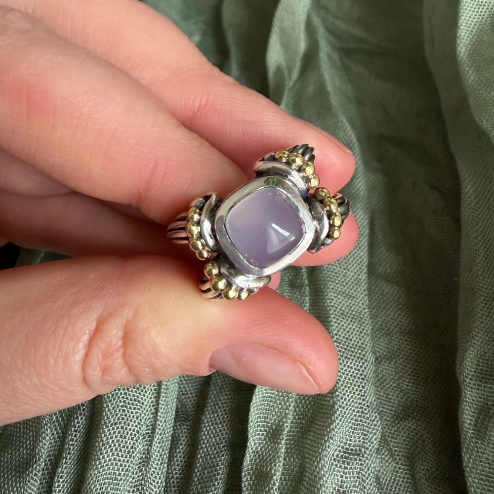 Samuel B Benham 18k and 925 Blue Chalcedony Vintage Ring Size 7 Rare